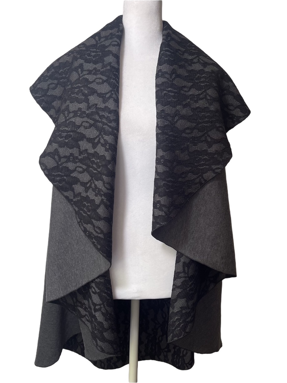 Caron Miller Reversible Merino Vest Shawl Wrap Wool Cashmere Blend Lace One Size